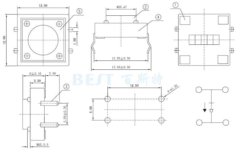 輕觸開關TS-1103封裝規(guī)格圖紙 輕觸開關TS-1103封裝規(guī)格圖紙