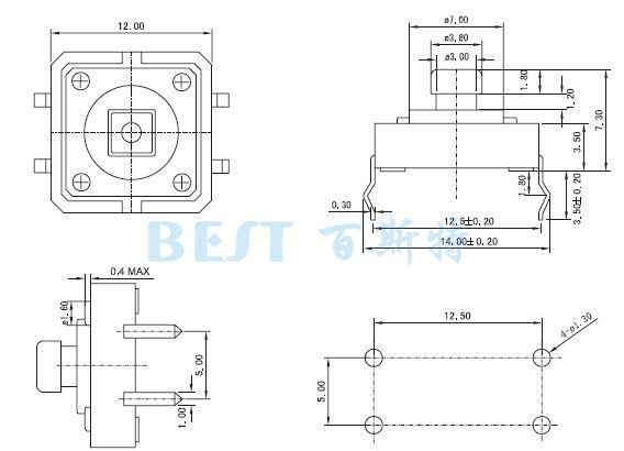 輕觸開關TS-1103C封裝規(guī)格圖紙 輕觸開關TS-1103C封裝規(guī)格圖紙